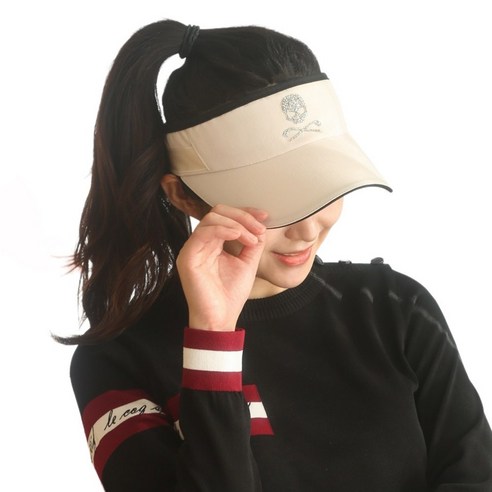 힙스타 여성 골프 넓은챙 리본 보석 스컬 썬캡, 보석 스컬 썬캡 베이지
