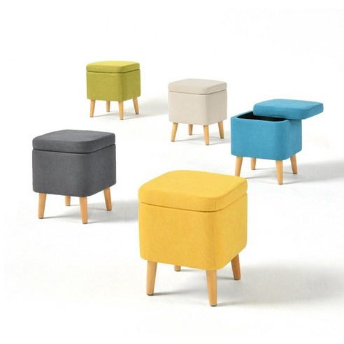 사각 수납스툴 패브릭 원형 화장대의자, 아쿠아블루