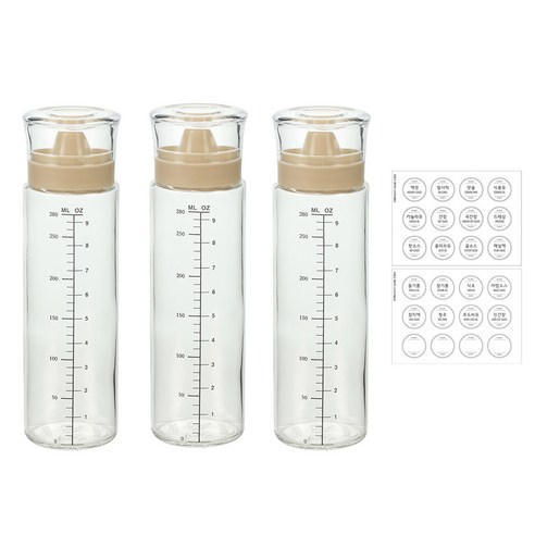 시노글라스 신형 오일병 양념병+스티커 24종, 베이지, 3개, 300ml
