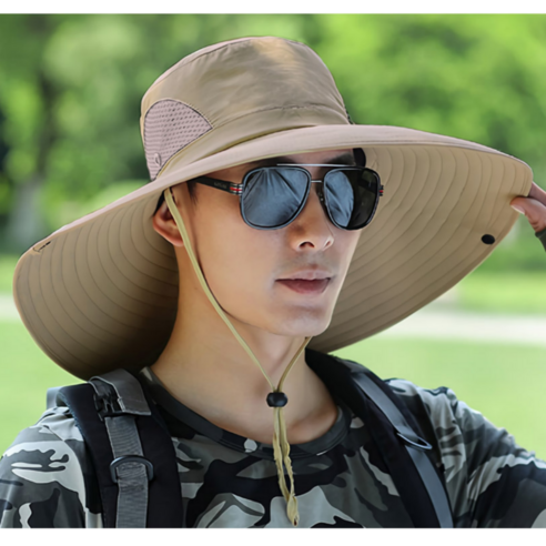 레이토 자외선차단 등산 낚시 아웃도어 넓은챙 모자, 베이지