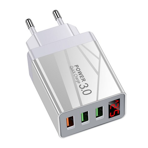 QC3.0 전화 충전기 아이폰 화웨이 USB 3 포트 LED 충전기 휴대용 고속 충전 어댑터 아이폰, 하얀색, EU 플러그
