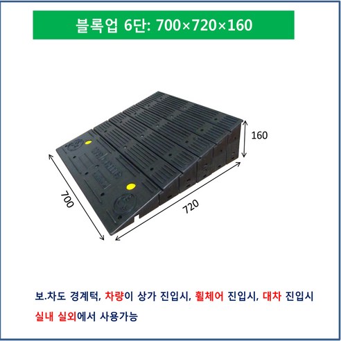 차량진입판 경사로 : 700-720-160 PE (칼블럭 포함) 휠체어경사로 대차경사로 운반수레 진입판 차량진입판 경사판 경사로 턱진입판 경계석턱 진입로턱, 1개