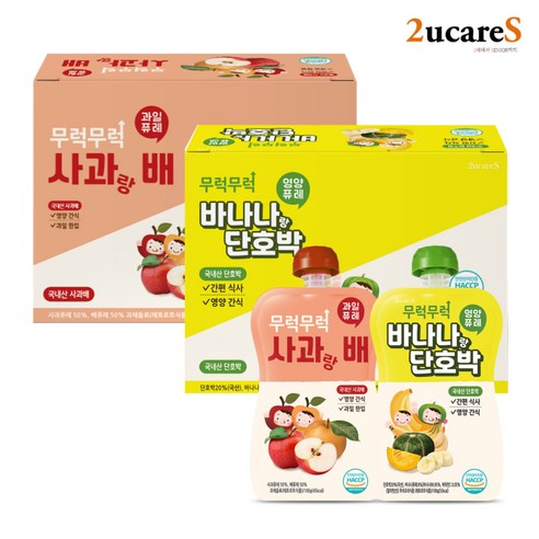 무럭무럭 과일퓨레 알뜰 묶음 (각 1박스), 2박스, 1.5kg, 바나나단호박 사과랑배