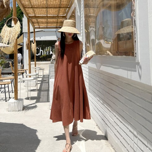 뷔스티에원피스 뷔스티에원피스 아피나르 스퀘어넥 민소매 원피스 하늘바라기 여성용 위니 플레어 롱 나시 원피스