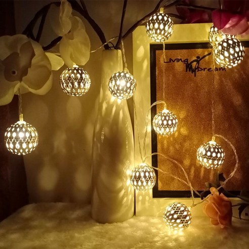 [LF] 태양광 아웃도어 모로코 램프 가든 샹들리에 장식, 6.5m 30LEDs_White