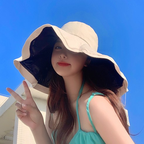 DFMEI 블랙젤 선캡 자녀 여름 오버사이즈 선캡 접이식 벙거지, DFMEI 아이보리