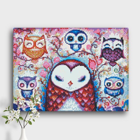 오늘의오브제 DIY 보석십자수 캔버스형 40x30cm, A3_18_부엉이와 올빼미, 1개