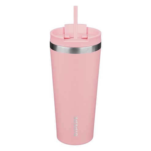 BJPKPK 누수 방지 스테인리스 스틸 보온병 빨대 포함, 1개, 모노크롬 핑크, 650ml