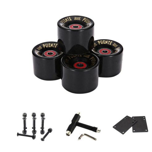 Monland PUENTE 베어링이있는 4조각 스케이트 보드 휠 ABEC-9 60X45mm PU Longboard, 검정