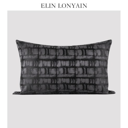 엘린 현대 간단한 빛 럭셔리 블랙 그레이 추상 패턴 새틴 쿠션 베개 모델 룸 허리 베개, 30x50cm (코어)
