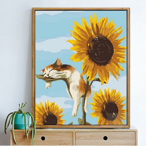 Solvregn DIY 명화그리기 모네 그리기 40cm X 50cm, 해바라기와 고양이