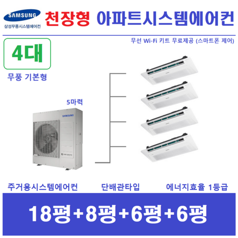 삼성 천장형 아파트시스템에어컨 4대 / 1등급 무풍에어컨 / 설치비 별도