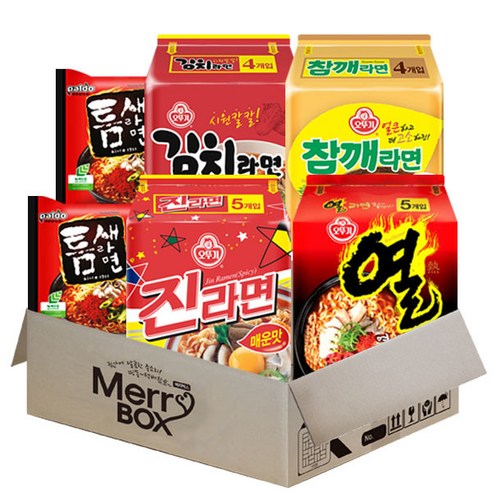 오뚜기 봉지라면 5종 (진라면매운맛5p+열라면5p+참깨라면4p+김치라면4p+틈새라면2p), 1세트