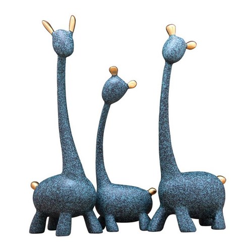 기린 동상 동물 예술 인형 가정 장식을 위한 간단한 만화 장신구, 푸른, 수지