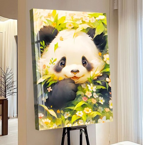 votgl 보석십자수 캔버스형 DIY 액자형 풍경 인물 꽃식물50x40cm, 038판다, 1개