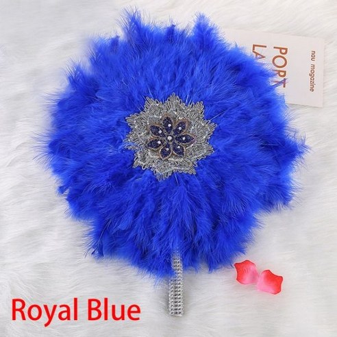 손부채 터키 깃털 손 팬 돌 핸드 단면 아프리카 댄스 웨딩 장식, Royal blue