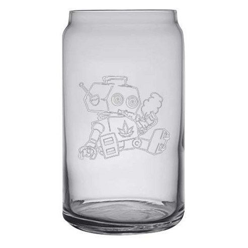 Customized Beer Can Glass 16 oz - Pot Smoking Pals Cute Little Stoner Machine Spiral Eyed Robot Fri, 1, Clear