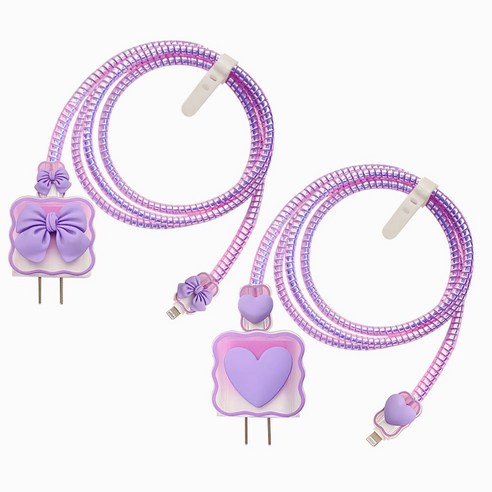BUZOO 충전 케이블 보호캡 2개 세트 – 단선 방지 및 꼬임 방지, 18W/20W 호환, 보라색 케이블바이트