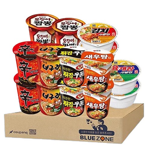 블루존 농심 소컵라면 7종 14개(신라면2+육개장사발면2+김치사발면2+새우탕2+너구리2+오징어짬뽕2+튀김우동2)1세트, 1세트