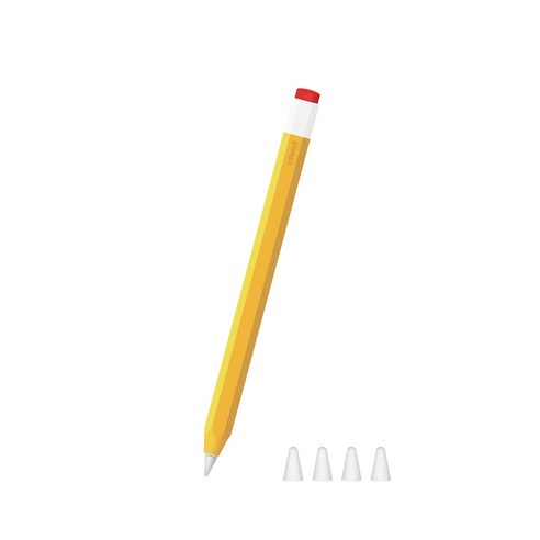 제이로드 애플펜슬 1세대 연필 케이스 + 실리콘 펜촉 보호캡 4개입, 옐로우