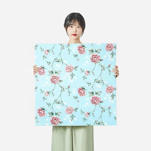 셔니엘 풀없이 붙이는 스티커 입체벽지 셀프 인테리어 도배지 꽃 포인트 시트지, 5매, 모란블루