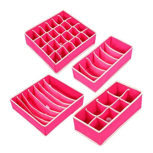[LF] 속옷 브래지어 접이식 옷장 정리 상자 옷장 스카프 양말 브라 정리함, RoseRed4pcs1set