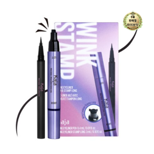 카자 윙크 롱 아이라이너 스탬프 + 펜 세트 3.4ml, 1세트, 블랙