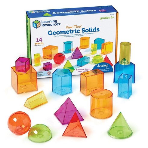 [러닝리소스] 투명 입체도형 모형 세트 Learning Resources View-Thru Geometric Solids (Set of 14), 1세트 괴도형소형트랙터