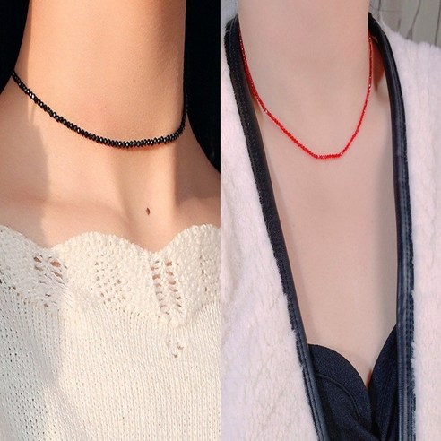 테일스타 크리스탈 비즈 초커목걸이 여름 목걸이, 핑크, 1개