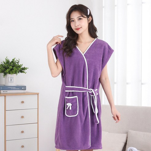 리카 여성 리본 샤워가운 골프가운, 퍼플, 1개