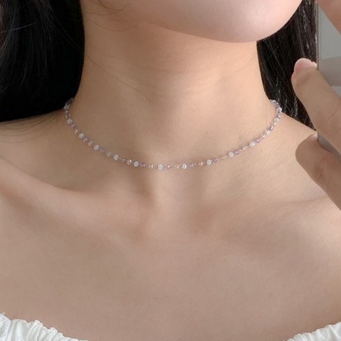 블루씨티 여성 코튼 크리스탈 볼 체인 컬러 비즈 초커 목걸이