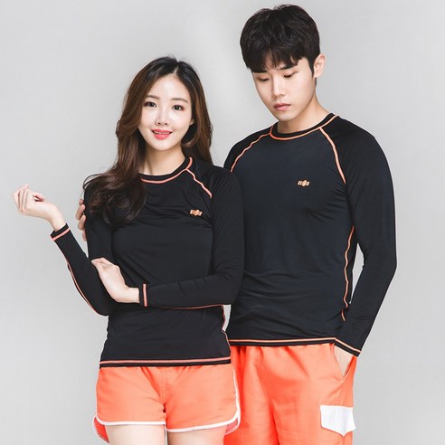 이라인 리미티드 오렌지스티치 래쉬가드 커플수영복, 공용_XL