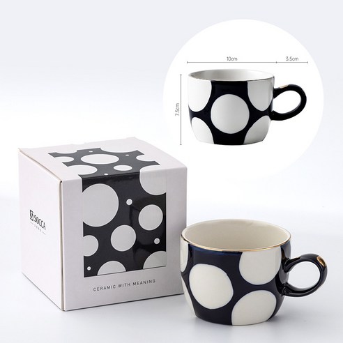 DFMEI.커피 잔.Mug cup핸드페인팅 세라믹컵 프놈펜 머그컵 핸드페인팅 북유럽 아침식사 컵 레스토랑 기프트컵, 401-500ml., DFMEI.검은 큰 점