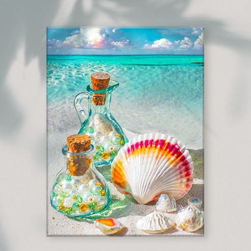 엔픽아트 캔버스형 보석십자수 40 x 50 cm, MK130 풍경 에메랄드 진주 유리병, 1개