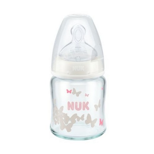 독일 NUK 베이비 와이드 구경 유리병 120ml 240ml 손잡이가 있는 실리콘 라텍스 젖꼭지, 그린120ml젖병(0~6개월M사이즈실리콘젖꼭지