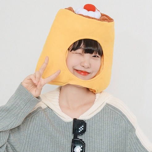 말랑마쥬 인생네컷 동물 캐릭터 모자 할로윈 파티 소품, 1개, 푸딩