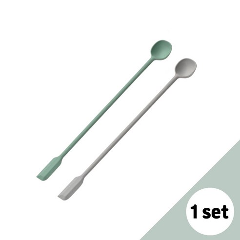 MHPS 실리콘 롱 스푼 앤 스패츌러, 1세트, 그레이+그린