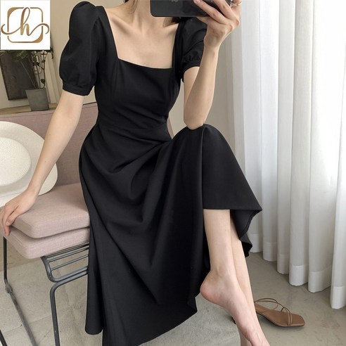 Haengbuk 뮤즈라 반팔롱원피스/롱원피스/햅번 블랙 원피스/여성의류/간편한/세련된/데일리