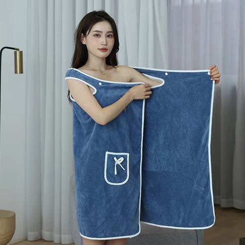 산호모 여성 순면 샤워 가운 목욕 타월, 파랑, 1개