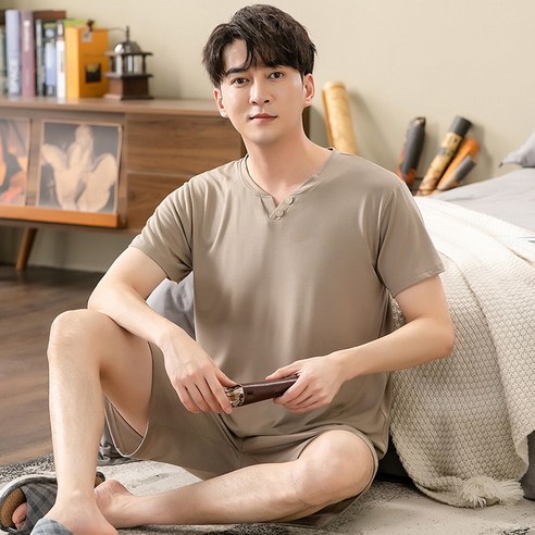 DFMEI 남성 잠옷 모달 반팔 여름 루즈핏 캐주얼 홈웨어