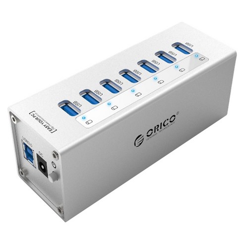 전원 공급 장치가있는 7 개의 고속 7 포트 확장 허브가있는 ORICO A3H7 스플리터 하나 USB3.0 허브 (EU 플러그), 보여진 바와 같이