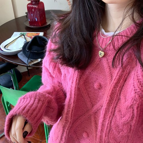 DIRUN KORELAN 레이디스 초이스 FaHua 21 겨울''애니 하트 레코드''4색 울 트위스트 스웨터 크루넥 풀오버 복고