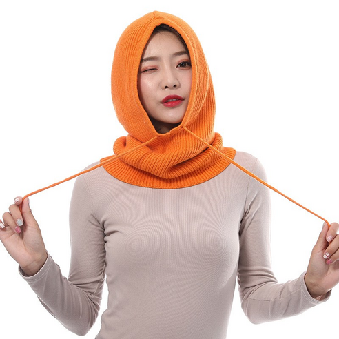MOONBEAR 바라클라바 니트 윤아 여자 후드 겨울 여성 넥워머 강민경 목토시 스키 스노우보드_03, 프리, 03-10 오렌지