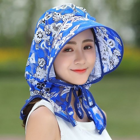 노마지니 자외선차단 꽃무늬 농사모자, 플라워 블루
