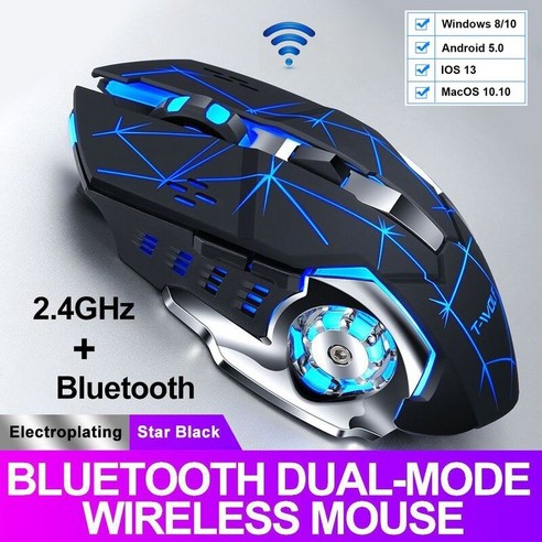 [XIG] 2.4G 무선 블루투스 마우스 게임 자동 충전식 인체 공학적 마우스 Rgb 백라이트 Usb 수신기 데스크탑 Pc 노트북 게이머, 옐로우, 하나