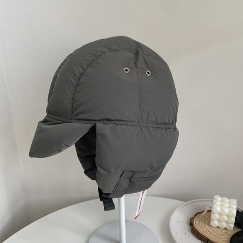 떨샵 마카롱 패딩 바라클라바 바라클라바 후드 넥워머 모자 목도리 귀마개 컬러 누빔 솜털 따뜻한 플라잉 모자 겨울 단추 방풍 방한모자, 그레이