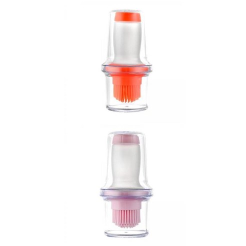 브러시 오일 브러시가있는 2x 바베큐 병 실리콘 베이킹 바베큐 도구, 2개, 오렌지+핑크