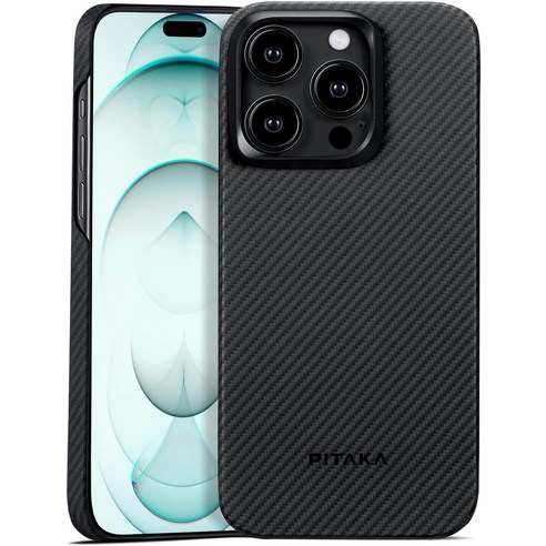 PITAKA Case for iPhone 15 Pro Max MagSafe와 호환되고 슬림 가벼운 iPhone 15 Pro Max 케이스 6.7인치 600D 아라미드 섬유 소재, 1개입, 블랙그레이(트윌)