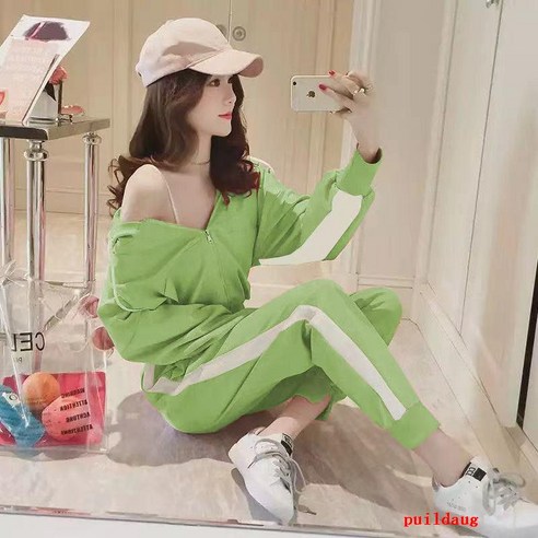Wei Yi 투피스 가을과 겨울 느슨한 캐주얼 운동복 바지