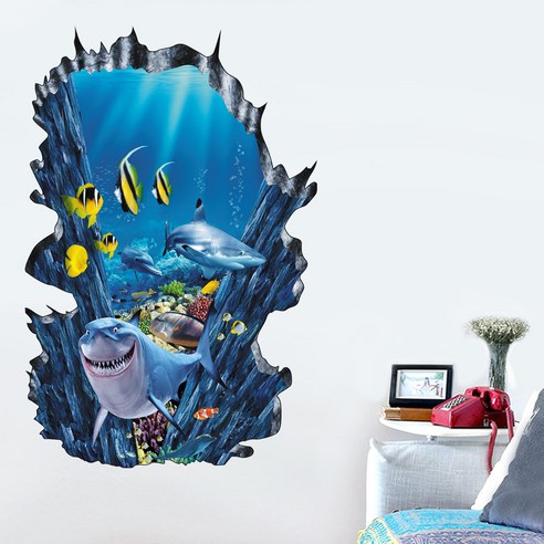 OEM 3D 수중 세계 PVC 스티커 벽 벽지 거실 장식, Multicolor